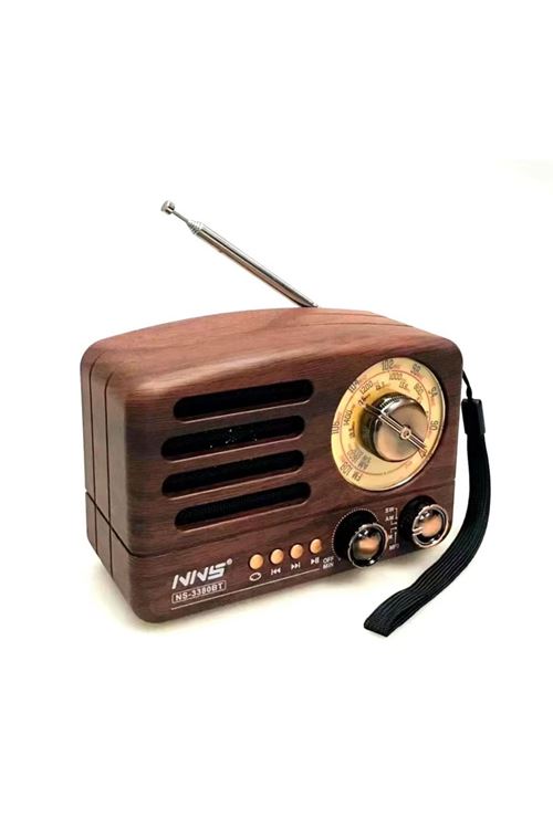 TBL Dekor® Küçük Boy Retro, Nostaljik, Ahşap Tasarım Bluetooth Hoparlörlü, Şarjlı, Taşınabilir Büyük Döndürülebilen Düğmeli FM/AM Destekli Radyo NS338