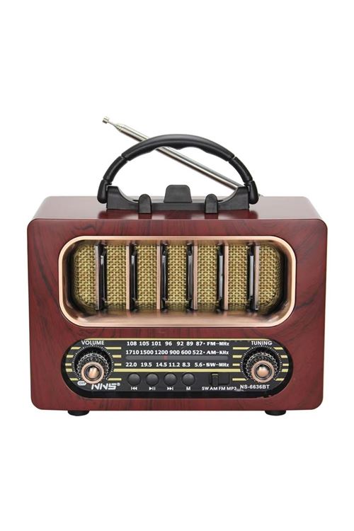 TBL Dekor® Orta Boy Retro Ahşap Tasarım Bluetooth Hoparlörlü Radyo – FM/AM Destekli, Şarjlı ve Taşınabiliri Radyo NS-6636