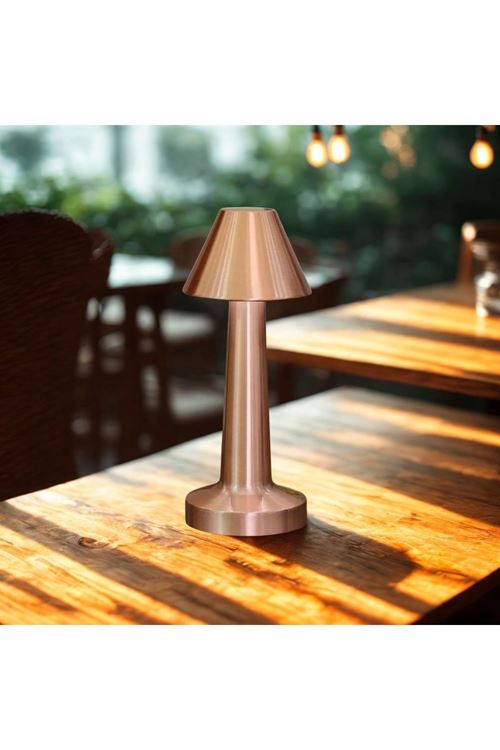 TBL Dekor® Çatı Model Bronz Renk Şarjlı Dokunmatik 3 Renkli LED Masa Lambası