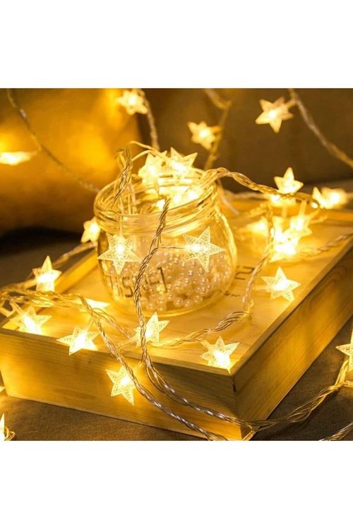 TBL Dekor® 20 Adet Mini Yıldız Led 5 Metre Günışığı Rengi Dekoratif Led