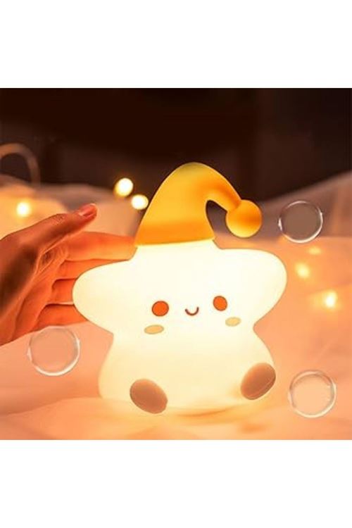 Yıldız Figürlü Pofuduk LED Gece Lambası – Yumuşak Dokulu Masaüstü Aydınlatma, Çocuk Odası ve Dekoratif Şarjlı Ortam Işığı