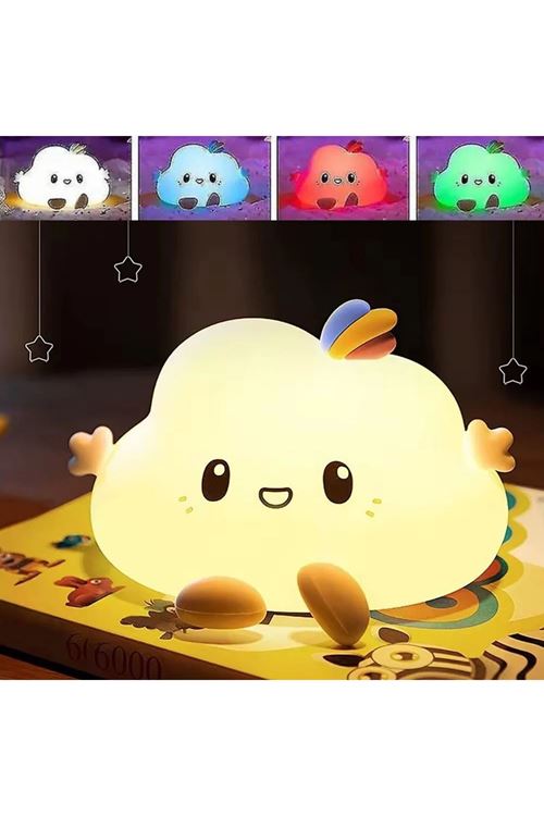 5 Farklı Renk Modlu Bulut Figürlü Pofuduk LED Gece Lambası–Yumuşak Dokulu Çocuk Odası ve Dekoratif Şarjlı Ortam Işığı