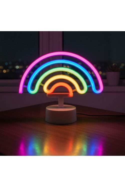 Plastik Gökkuşağı Neon LED Işık – Dekoratif Renkli Masaüstü ve Ambiyans Aydınlatması