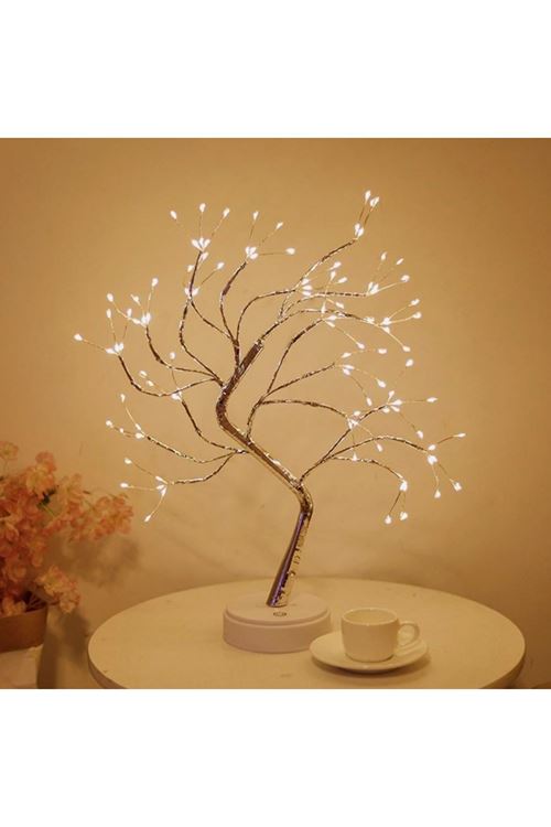 Masaüstü Peri Ağaç LED Lamba – Gün Işığı Rengi, 3 Kademeli Işık Ayarlı, Şarjlı Dekoratif Ortam Aydınlatması