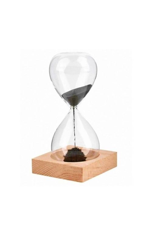 Mıknatıslı Cam Kum Saati – Dekoratif Metal Tabanlı, Manyetik Kum Akışlı Masaüstü Zaman Ölçer