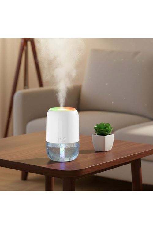 H2O Model Şeffaf Hazneli Hava Nemlendirici-Ultrasonik Soğuk Buhar Makinesi, LED Işıklı Masaüstü Oda Nemlendirici [TBL Dekor]