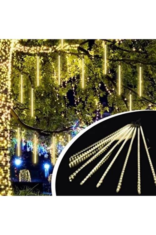 10'lu 45 cm Plastik Meteor LED USB 2M Kablo Sarı Renk Ağaç Işığı – Renk Değiştiren Asmalı Dekoratif Bahçe ve Dış Mekan Aydınlatması