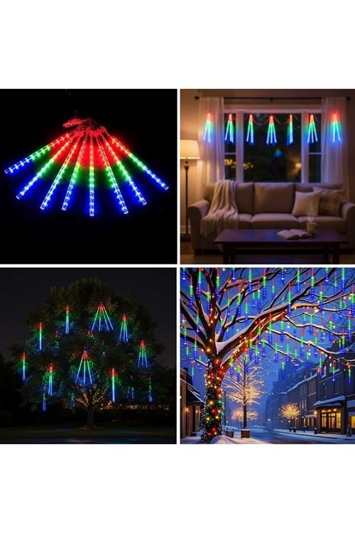 10'lu 45 CM Uzunluğunda Plastik Meteor 2m Kablo LED USB RGB Ağaç Işığı – Renk Değiştiren Asmalı Dekoratif Bahçe ve Dış Mekan Aydınlatması