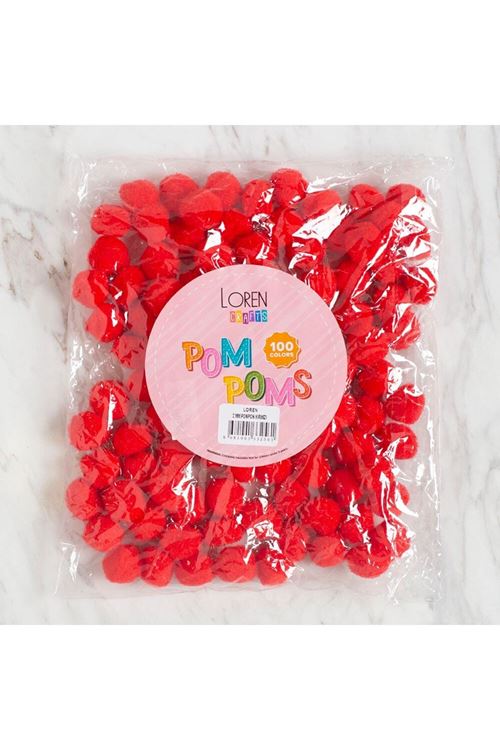 LOREN CRAFTS 2 CM 100 ADET KIRMIZI PONPON