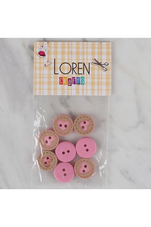 Loren Crafts 8 li Pembe Kalp Düğme - 328