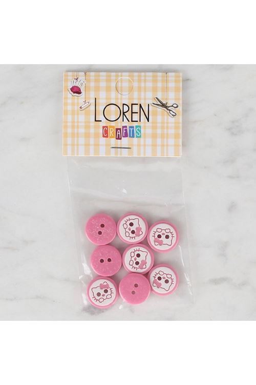Loren Crafts 8 li Pembe Kedi Düğme - 584