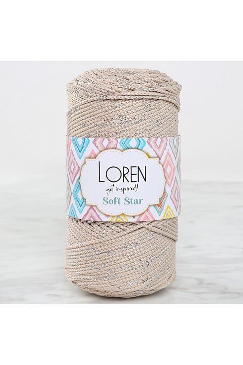 Loren Soft Star Makrome İpi Gümüş Simli Bej RM101