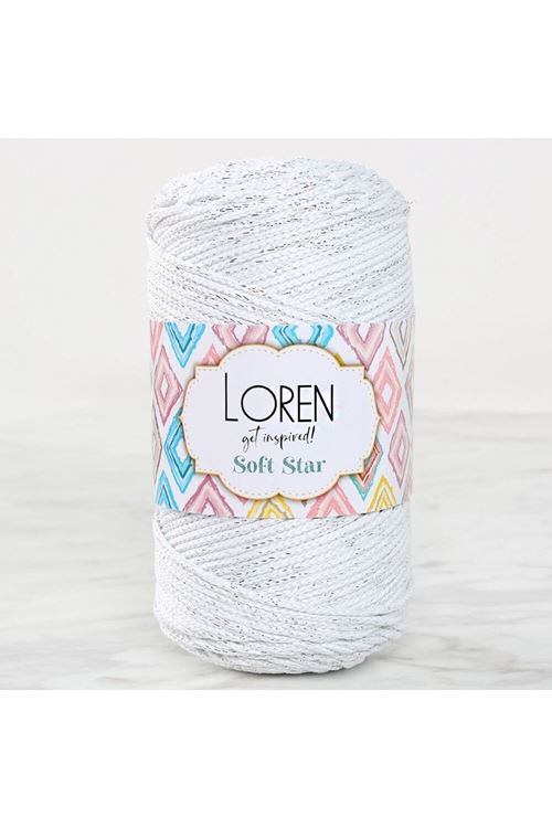Loren Soft Star Makrome İpi Gümüş Simli Beyaz RM10