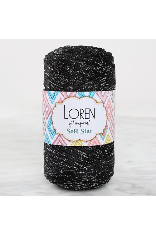 Loren Soft Star Makrome İpi Gümüş Simli Siyah RM10