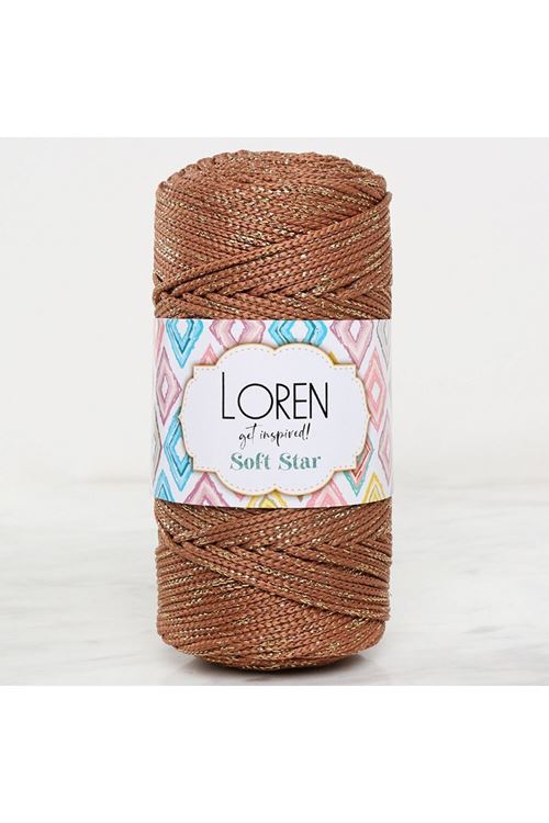 Loren Soft Star Makrome İpi Sarı Simli Kahverengi