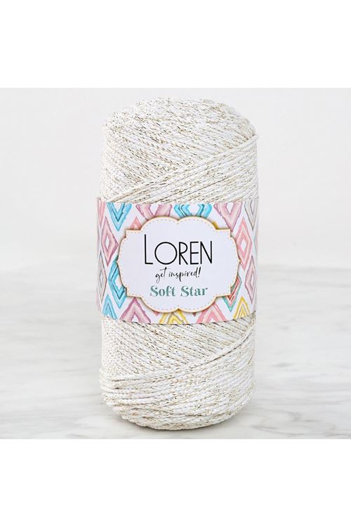 Loren Soft Star Makrome İpi Sarı Simli Krem RM103