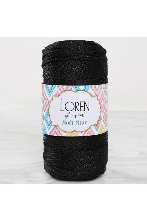 Loren Soft Star Makrome İpi Siyah Simli Siyah RM10