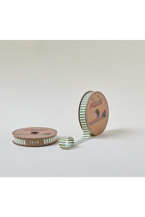 Biye Kalın Çizgili Katlı F12 Yeşil 2 Cm 25 Metre %65 Koton %35 Polyester