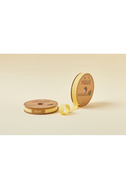 Biye Ekoseli Katlı E04 Sarı 2 Cm 25 Metre %65 Koton %35 Polyester