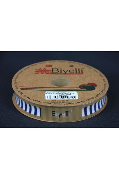 Biye Kalın Çizgili Katlı F04 Lacivert 2 Cm 25 Metre %65 Koton %35 Polyester