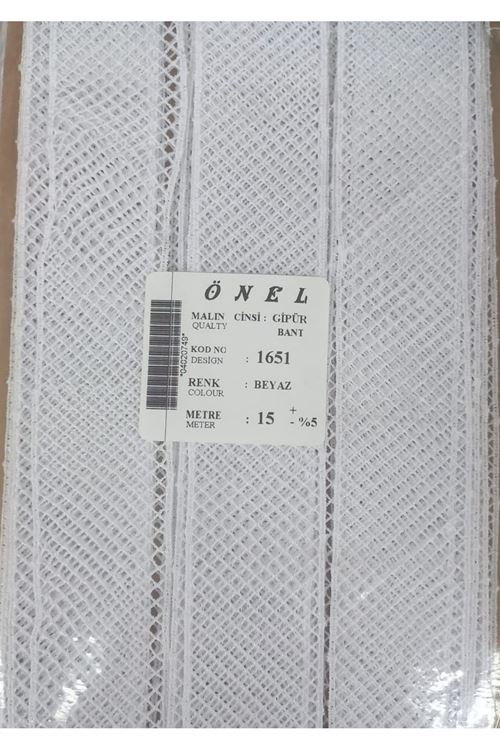 Dantel Polyester Güpür Bant Beyaz 15 Metre En 3 Cm On-1651-b