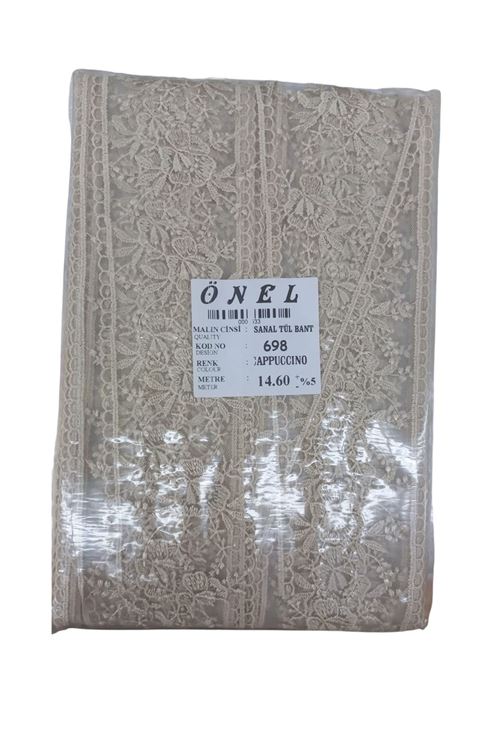 Dantel Polyester Sanal Tül Bant Cappucino 14,60 Metre En 6 Cm On-698-c