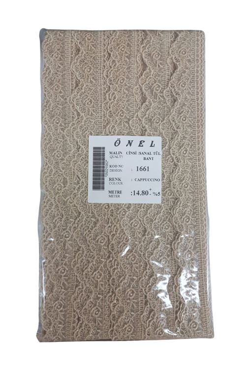 Dantel Polyester Sanal Tül Bant Cappucino 14,80 Metre En 6 Cm On-1661-c