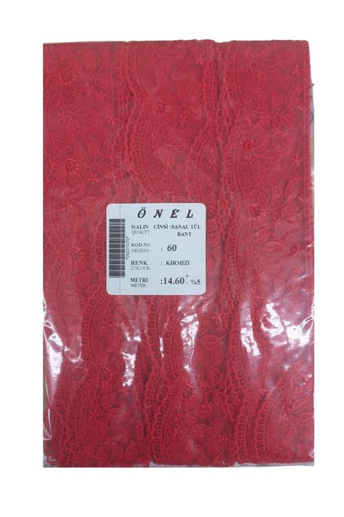 Dantel Polyester Sanal Tül Bant Kırmızı 14,60 Metre En 6 Cm On-60-k
