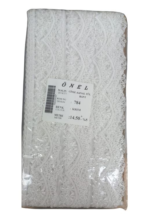 Dantel Polyester Sanal Tül Bant Krem 14,50 Metre En 3 Cm On-784-kr