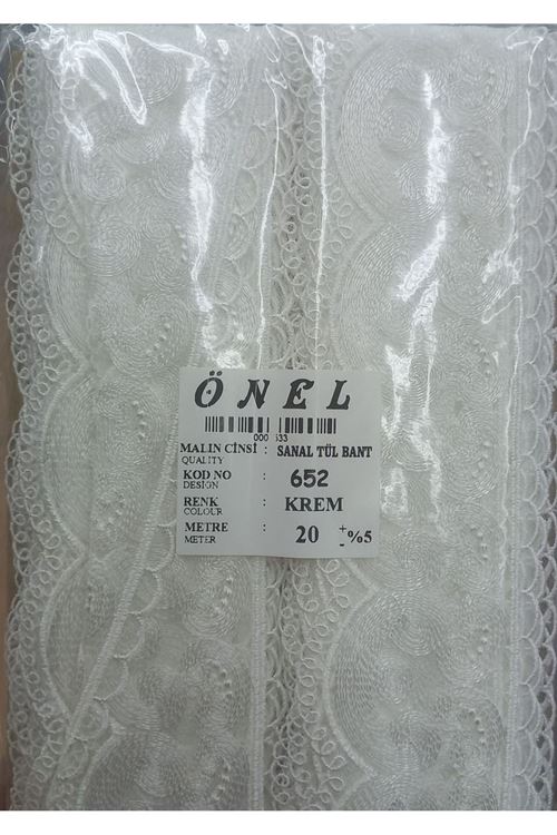 Dantel Polyester Sanal Tül Bant Krem 20 Metre En 6 Cm On-652-kr