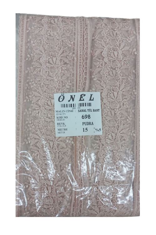 Dantel Polyester Sanal Tül Bant Pudra 15 Metre En 6 Cm On-698-pu
