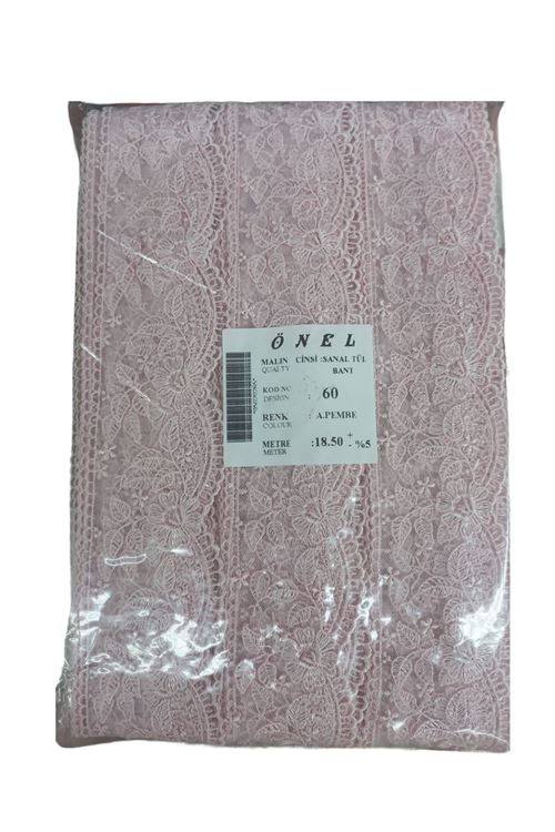 Dantel Polyester Sanal Tül Bant Açık Pembe 18,50 Metre En 6 Cm On-60-p