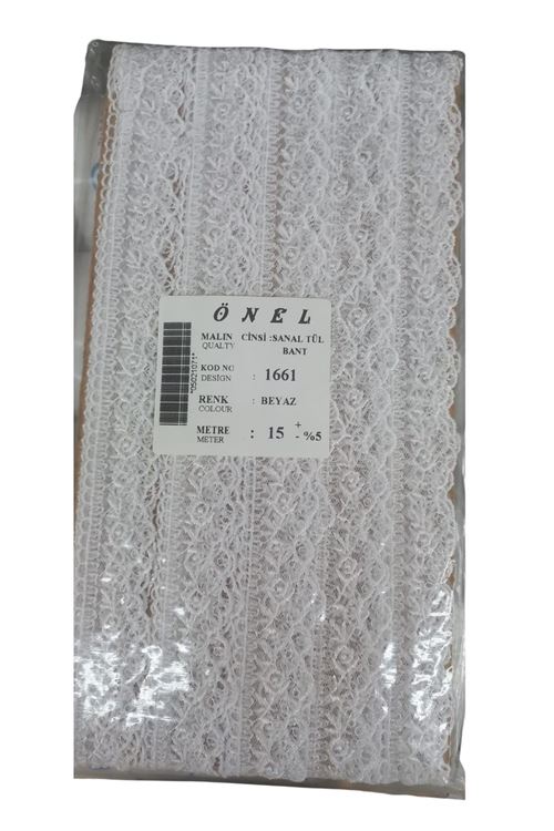 Dantel Polyester Sanal Tül Bant Beyaz 15 Metre En 6 Cm On-1661-b