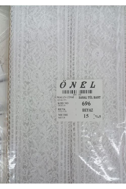 Dantel Polyester Sanal Tül Bant Beyaz 15 Metre En 6 Cm On-696-b
