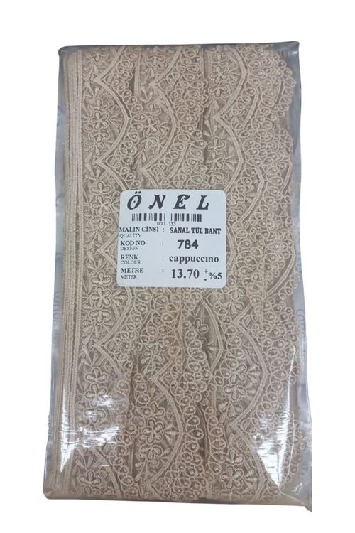 Dantel Polyester Sanal Tül Bant Cappucino 13,70 Metre En 6 Cm On-784-c