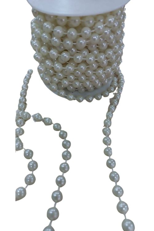 Sıralı Yuvarlak İnci En 1 Cm Krem 5 Metre