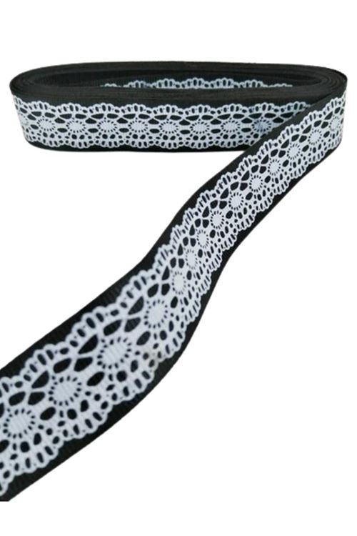 Tafta Dantel Görünümlü Kurdele Siyah 25 Mm 1 Metre