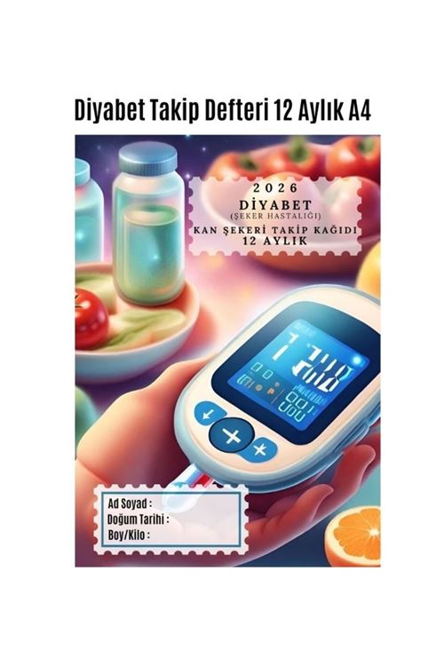 Diyabet Kan Şekeri Takip Çizelgesi Defteri A Kalite Özel Tasarım 12 Aylık 2026