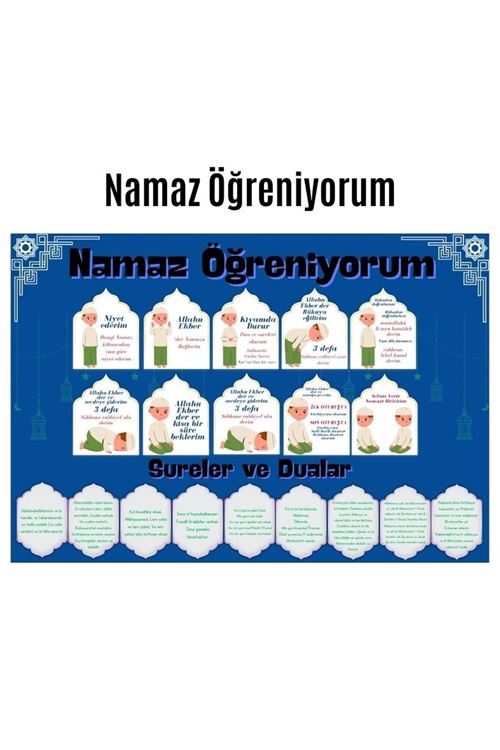 Çocuklar İçin Renkli  "namaz Öğreniyorum" Afişi - 33x48 Cm Figürlü Eğitim Materyali Erkek