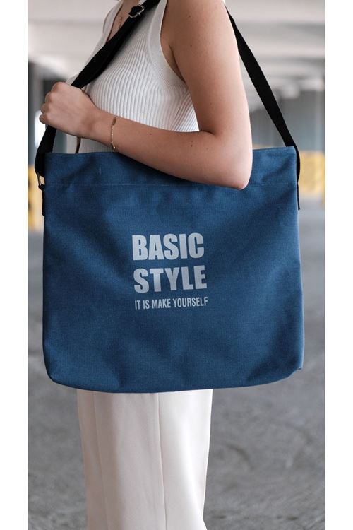 Kanvas Çapraz Askılı Tote Çanta Lacivert