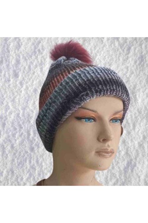 El Örgüsü Doğal Yün Ve Akrilik Karışımlı Sıcacık Kış Beresi Gri Karışık Renk