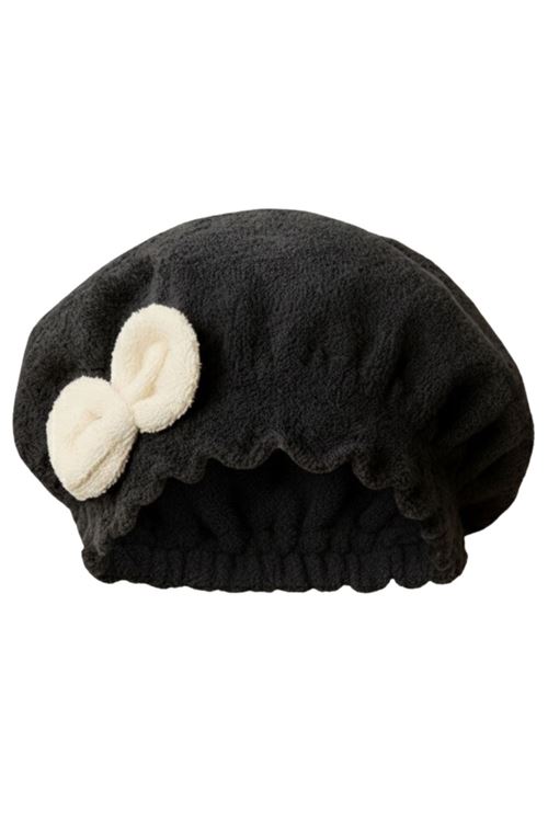 Saç Kurulama Banyo Duş Bonesi – %100 Pamuk , Fiyonklu Siyah