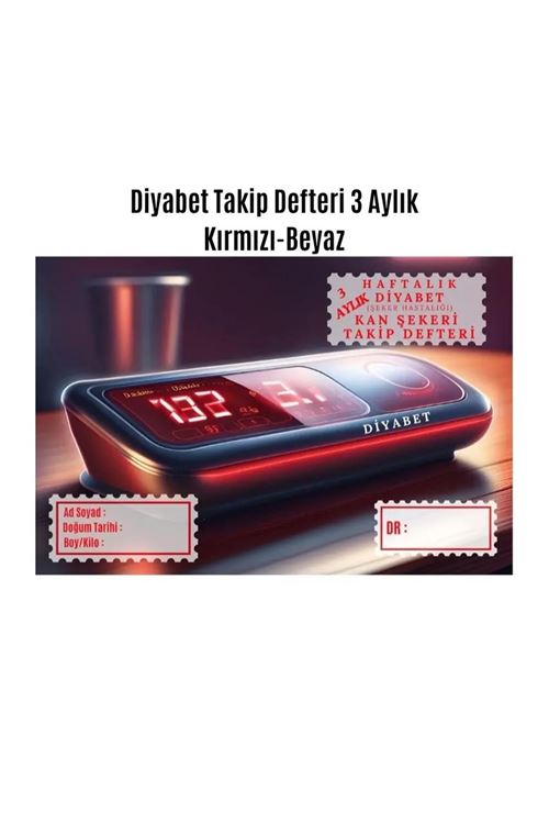 Diyabet Ölçüm Takip Çizelgesi Defteri A Kalite Özel Tasarım 3 Aylık A5 Kırmızı
