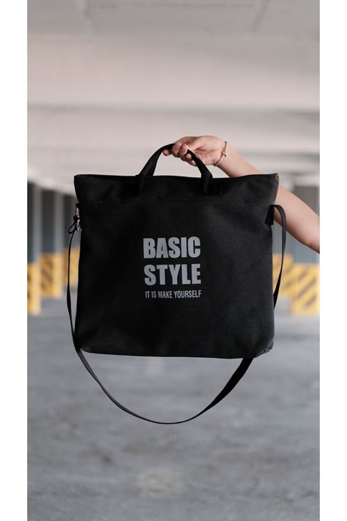 Kanvas Çapraz Askılı Tote Çanta Siyah