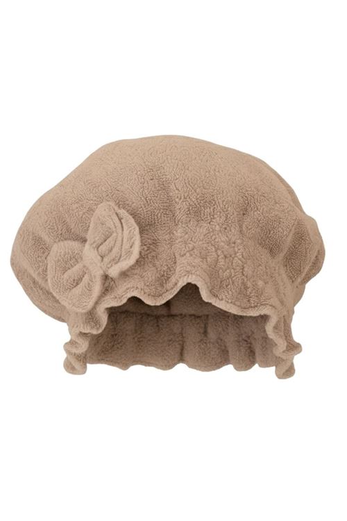 Saç Kurulama Banyo Duş Bonesi – %100 Pamuk , Fiyonklu Kahverengi