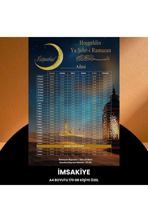 Ramazan İmsakiyesi - 170 Gr - A4 Boyut Kişiye Özel İsimli & Logolu 100 Adet Çöl