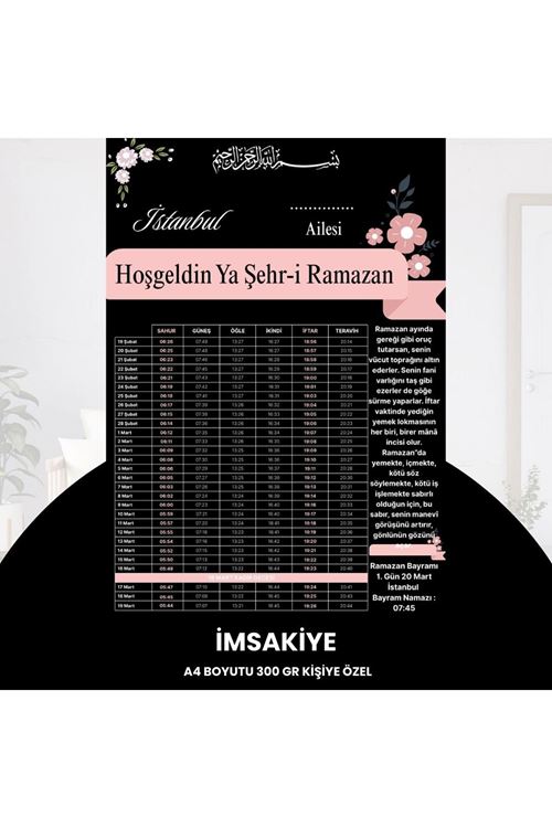 Ramazan İmsakiyesi - 300 Gr - A4 Boyut Kişiye Özel İsimli & Logolu 10 Adet Pembe