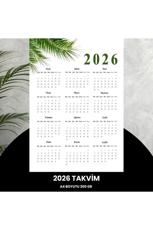 Takvim 2026 Premium A4 300 Gr Dijital Baskı Yeşil Dal
