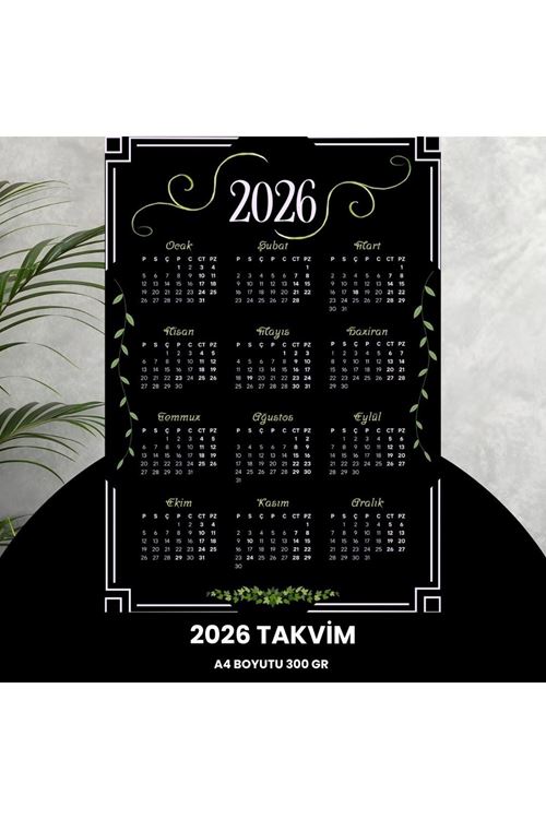 Takvim 2026 Premium A4 300 Gr Dijital Baskı Siyah Yeşil