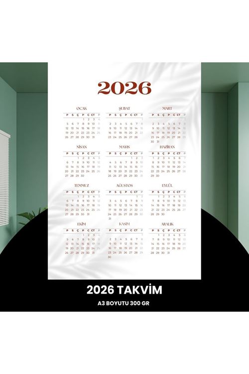 Takvim 2026 Premium A3 300 Gr Dijital Baskı Beyaz Bordo